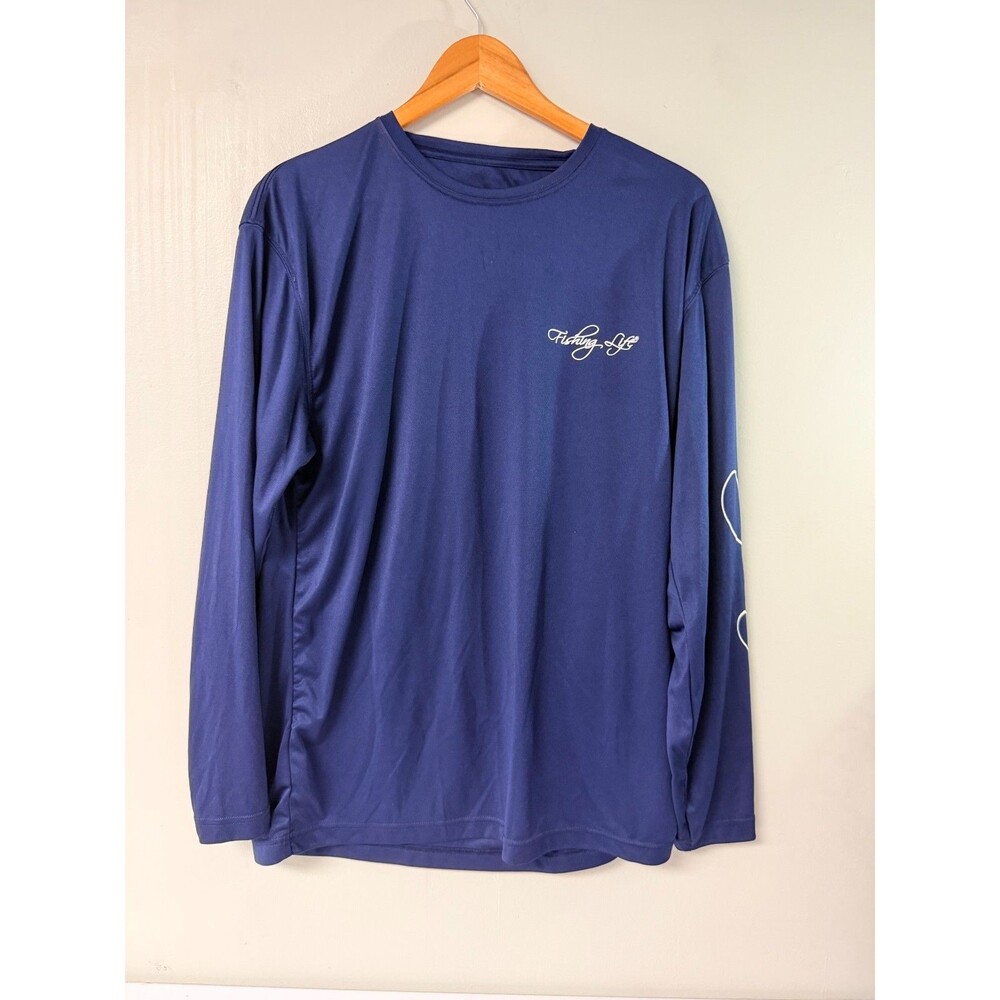 Fishing Life Shirt Mens Medium Navy Blue Long Sleeve Patriotic Fish Graphic